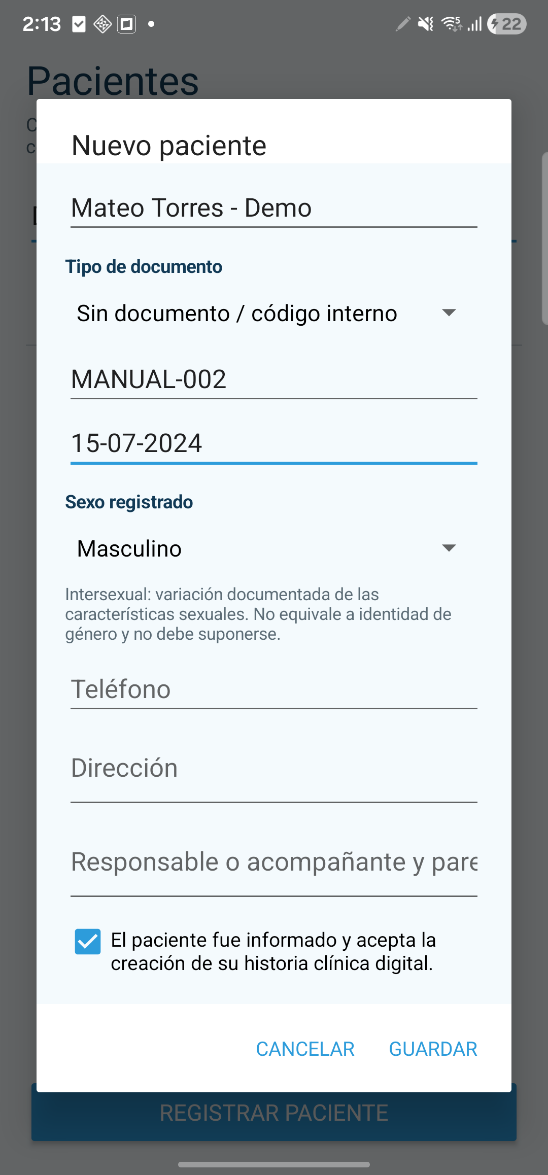 Registrar un paciente