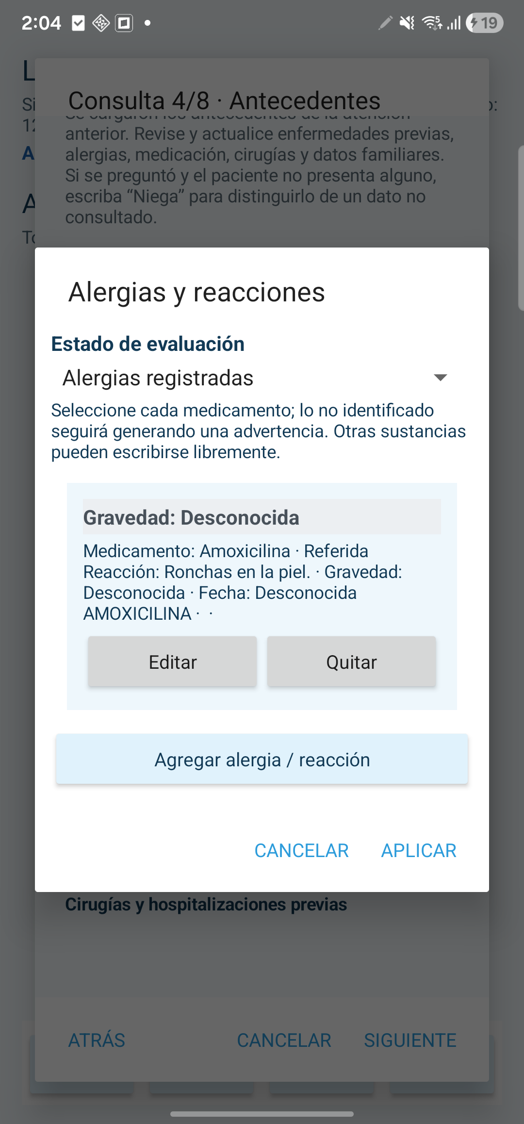 Revisar las alergias