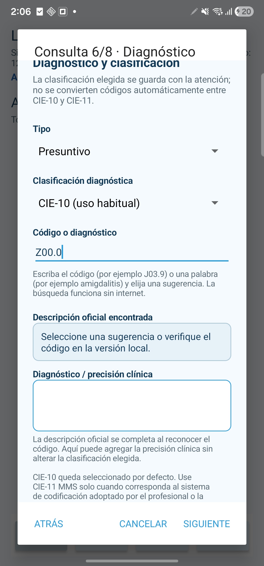 Código sin coincidencia en el catálogo local