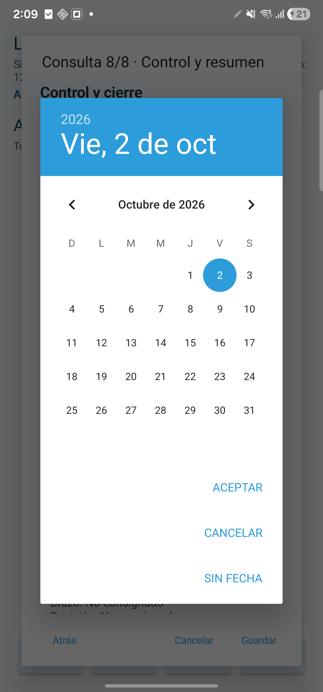 Elegir la próxima cita