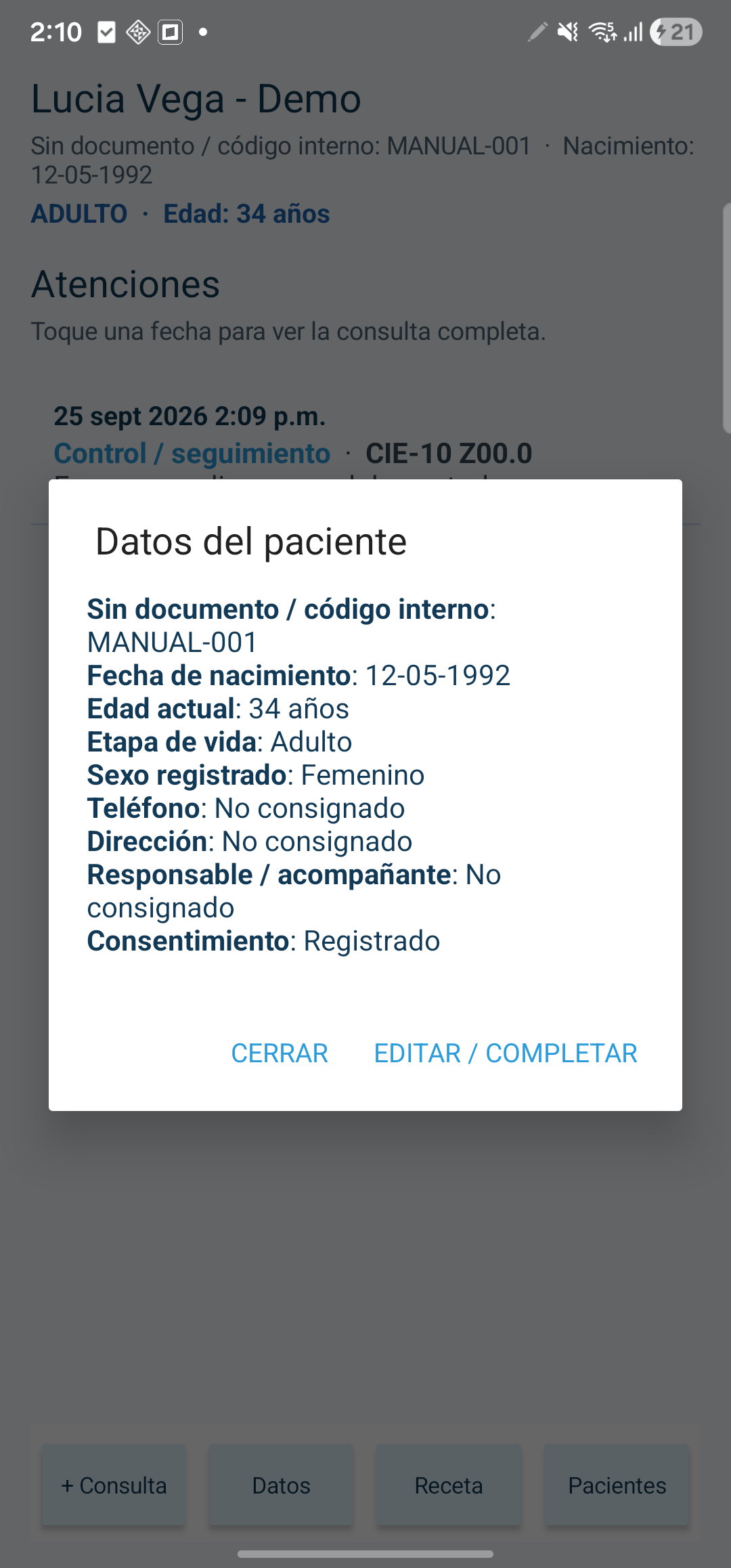 Consultar los datos de la ficha