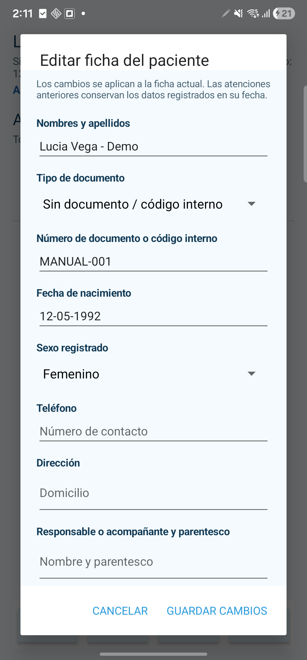 Editar o completar una ficha